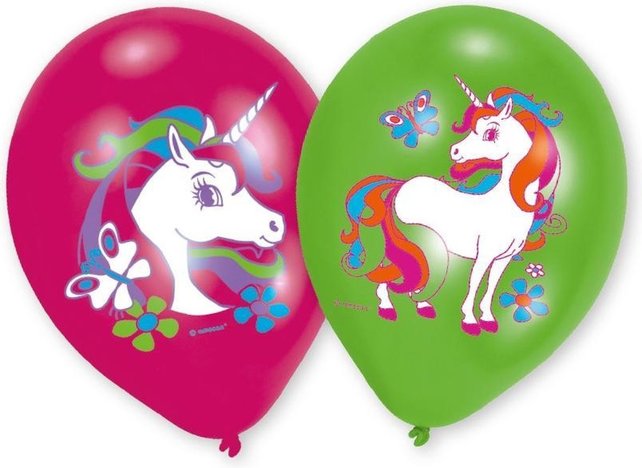 Unicorn verjaardag ballon 27 cm - roze & groen 6 stuks Unicorn verjaardag ballon 27 cm - roze & groen 6 stuks