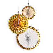 Fan decoratie Metallic Goud - 3 stuks