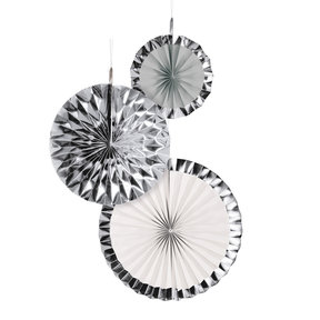 Fan decoratie Metallic Zilver - 3 stuks