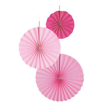 Fan decoratie Hot Pink - 3 stuks