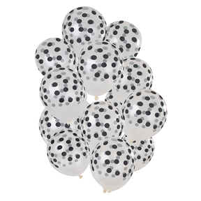Ballonnen Stippen Zwart Transparant 30cm - 15 stuks