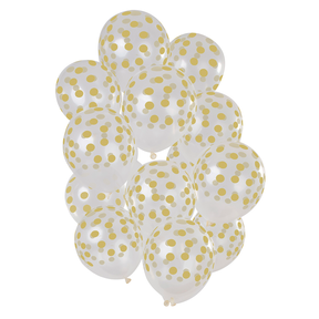 Ballonnen Stippen Goudkleurig Transparant 30cm - 15 stuks