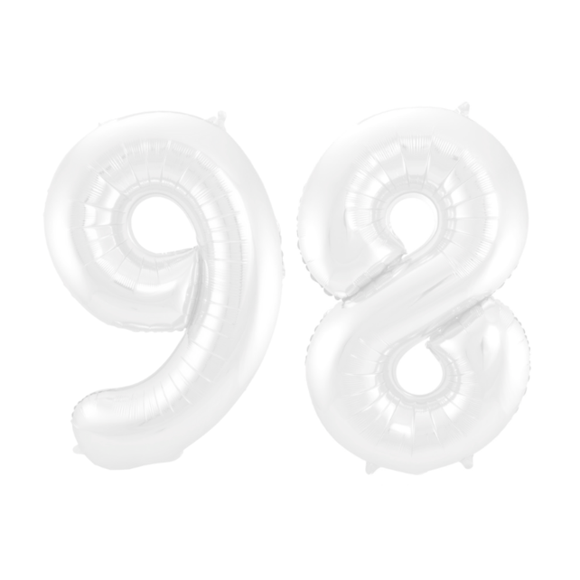 Folieballon 98 jaar metallic wit 86cm