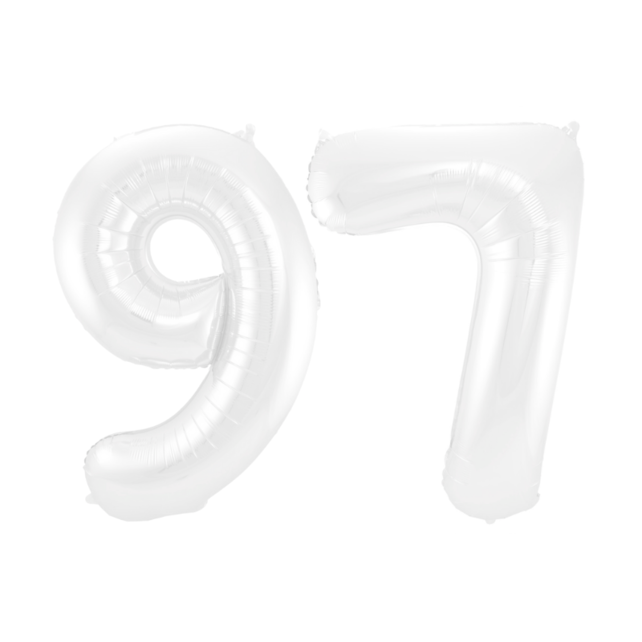 Folieballon 97 jaar metallic wit 86cm