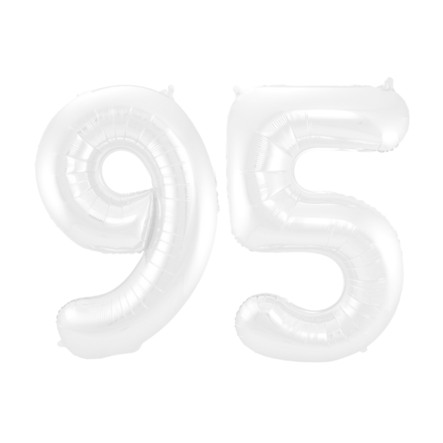 Folieballon 95 jaar metallic wit 86cm