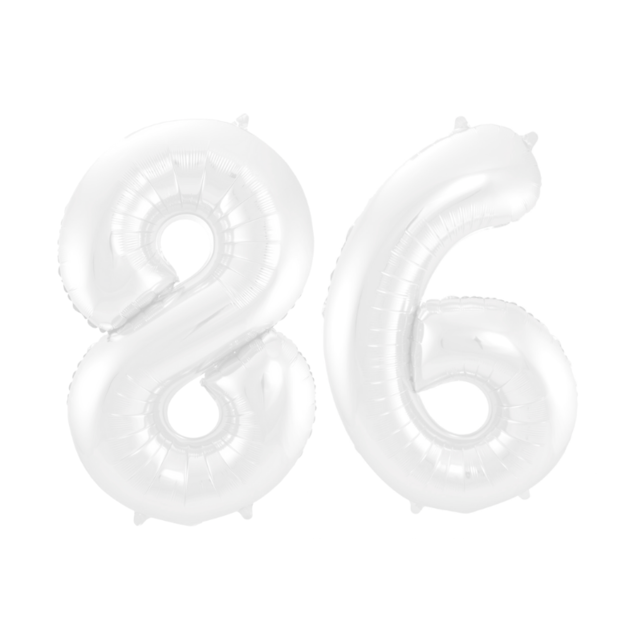 Folieballon 86 jaar metallic wit 86cm