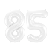 Folieballon 85 jaar metallic wit 86cm