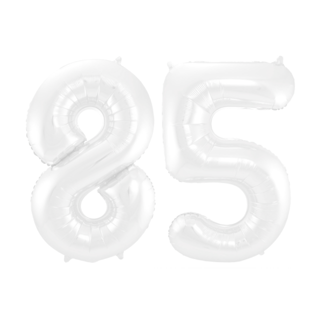 Folieballon 85 jaar metallic wit 86cm