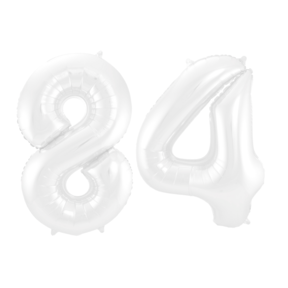 Folieballon 84 jaar metallic wit 86cm