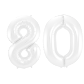 Folieballon 80 jaar metallic wit 86cm