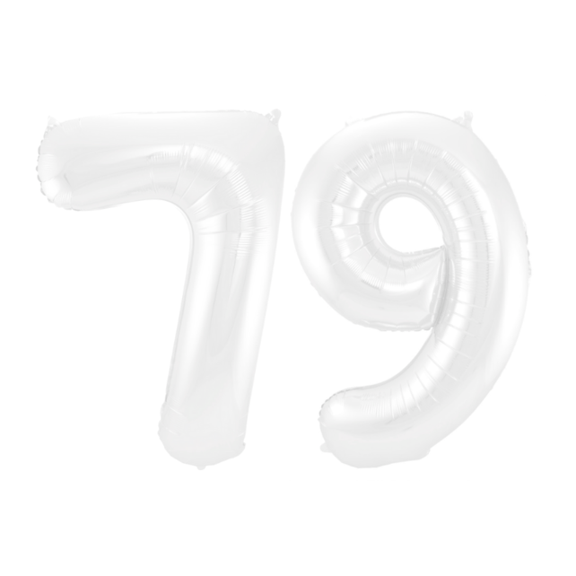 Folieballon 79 jaar metallic wit 86cm