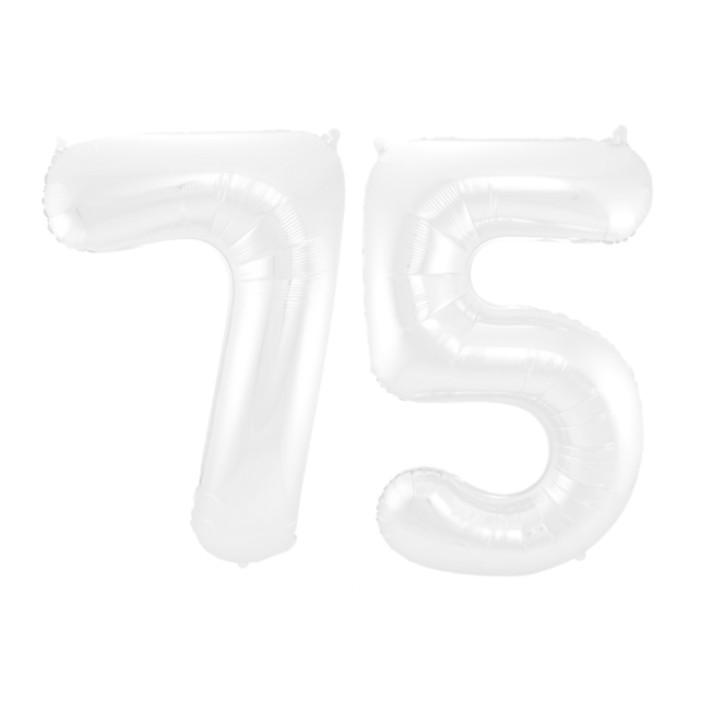 Folieballon 75 jaar metallic wit 86cm