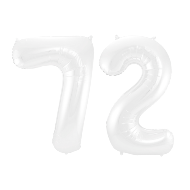 Folieballon 72 jaar metallic wit 86cm