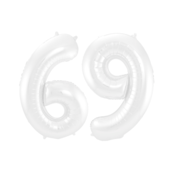 Folieballon 69 jaar metallic wit 86cm