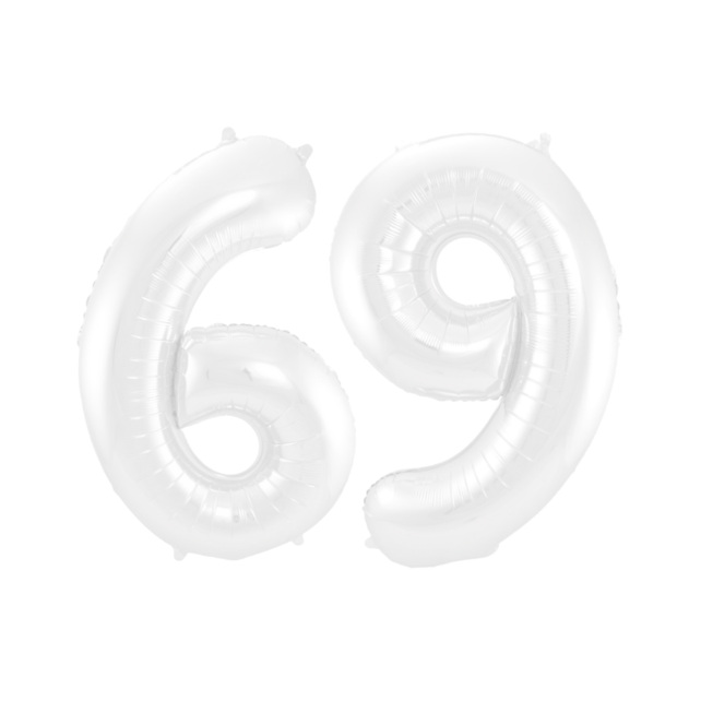 Folieballon 69 jaar metallic wit 86cm