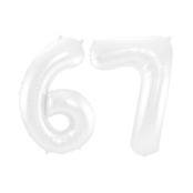 Folieballon 67 jaar metallic wit 86cm
