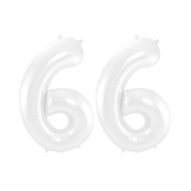 Folieballon 66 jaar metallic wit 86cm