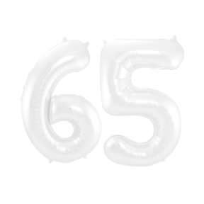 Folieballon 65 jaar metallic wit 86cm