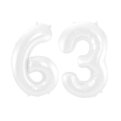 Folieballon 63 jaar metallic wit 86cm