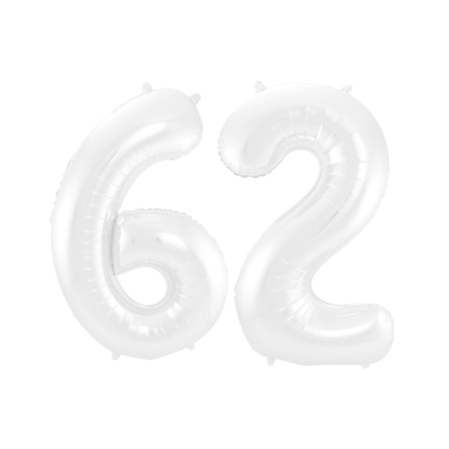 Folieballon 62 jaar metallic wit 86cm