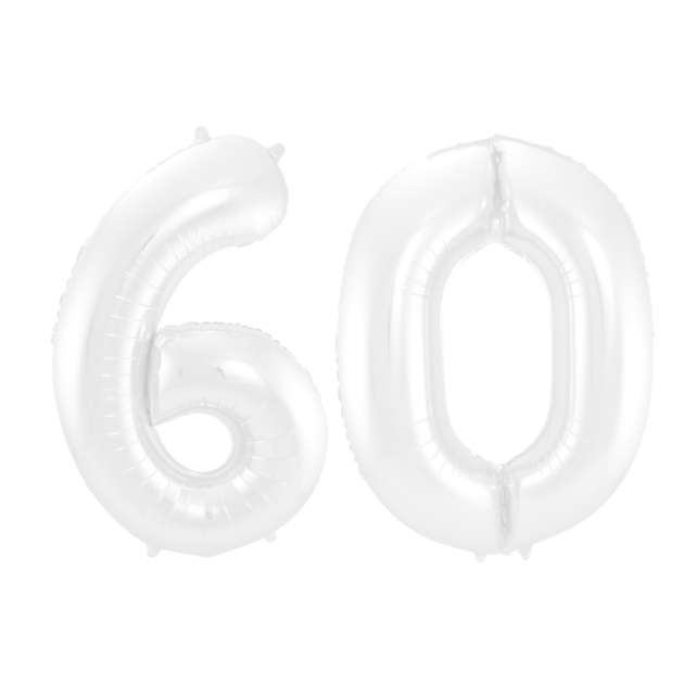 Folieballon 60 jaar metallic wit 86cm