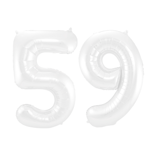 Folieballon 59 jaar metallic wit 86cm