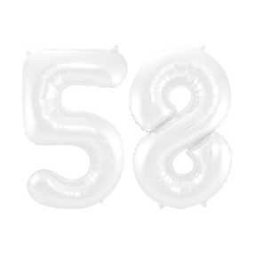 Folieballon 58 jaar metallic wit 86cm