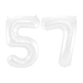 Folieballon 57 jaar metallic wit 86cm