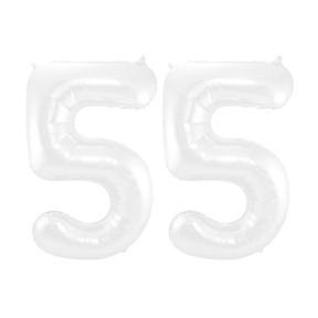 Folieballon 55 jaar metallic wit 86cm