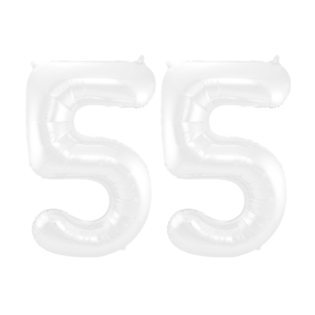 Folieballon 55 jaar metallic wit 86cm