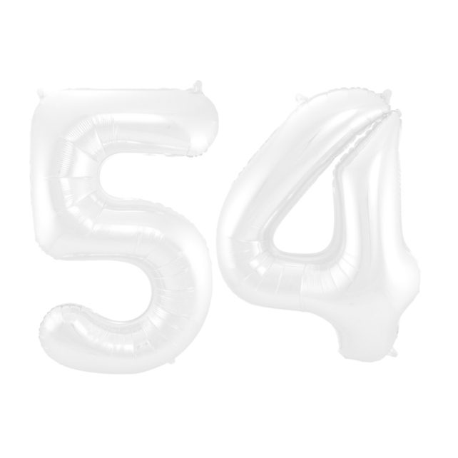 Folieballon 54 jaar metallic wit 86cm