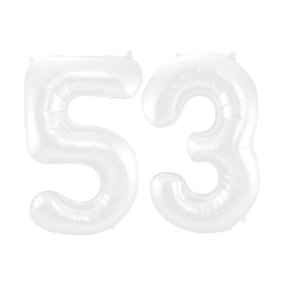Folieballon 53 jaar metallic wit 86cm