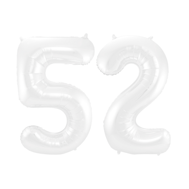 Folieballon 52 jaar metallic wit 86cm