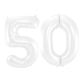 Folieballon 50 jaar metallic wit 86cm