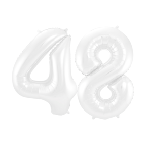 Folieballon 48 jaar metallic wit 86cm