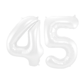 Folieballon 45 jaar metallic wit 86cm