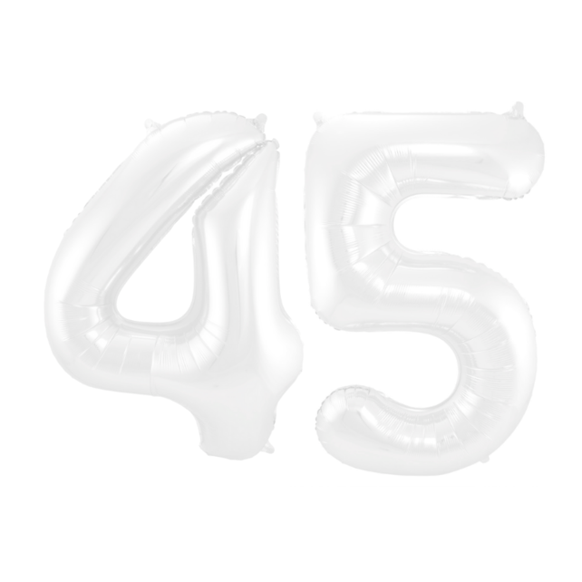 Folieballon 45 jaar metallic wit 86cm