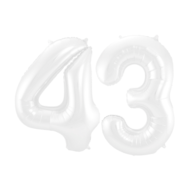 Folieballon 43 jaar metallic wit 86cm Folieballon 43 jaar metallic wit 86cm