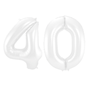 Folieballon 40 jaar metallic wit 86cm