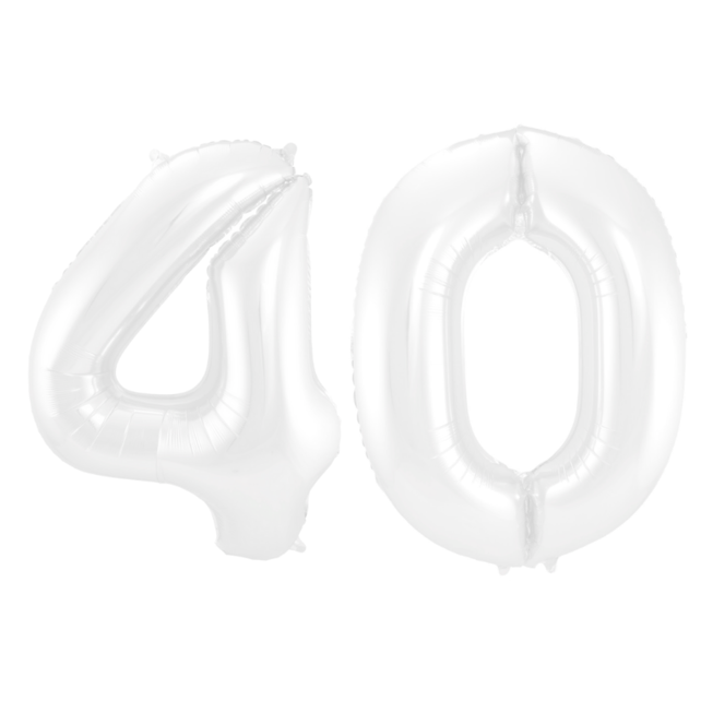 Folieballon 40 jaar metallic wit 86cm
