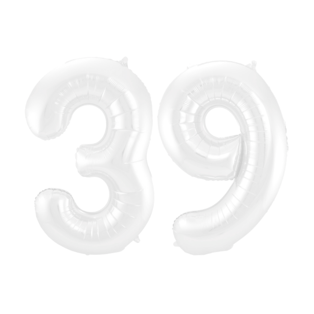 Folieballon 39 jaar metallic wit 86cm