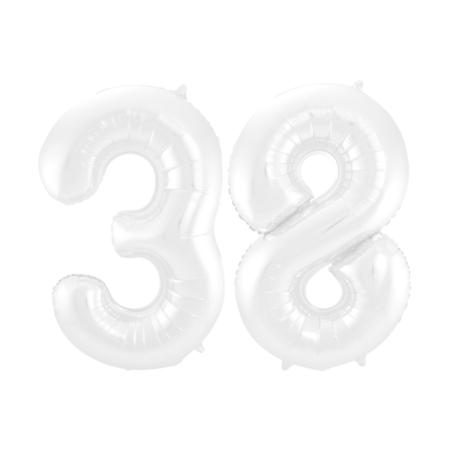 Folieballon 38 jaar metallic wit 86cm