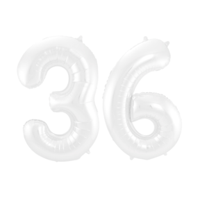 Folieballon 36 jaar metallic wit 86cm