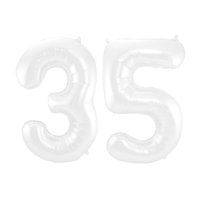 Folieballon 35 jaar metallic wit 86cm
