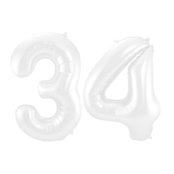Folieballon 34 jaar metallic wit 86cm