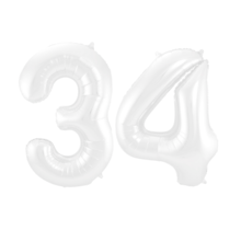 Folieballon 34 jaar metallic wit 86cm