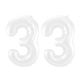 Folieballon 33 jaar metallic wit 86cm
