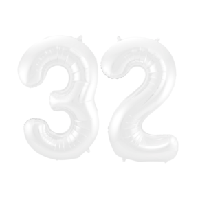 Folieballon 32 jaar metallic wit 86cm