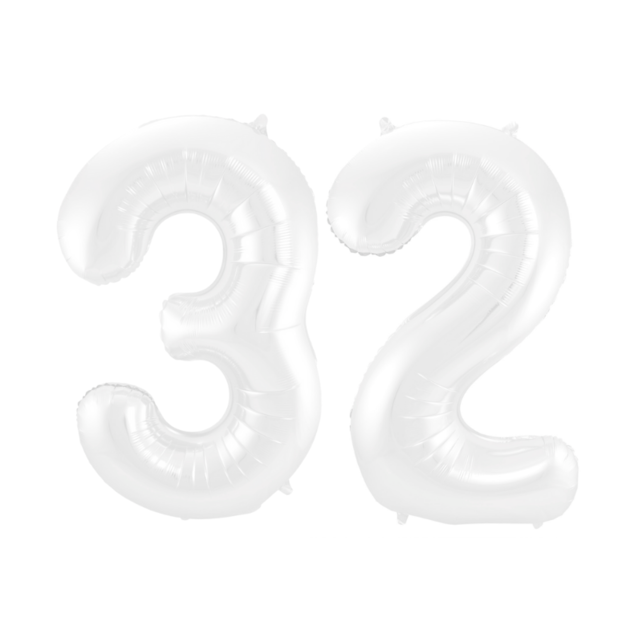 Folieballon 32 jaar metallic wit 86cm