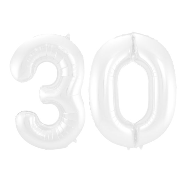 Folieballon 30 jaar metallic wit 86cm